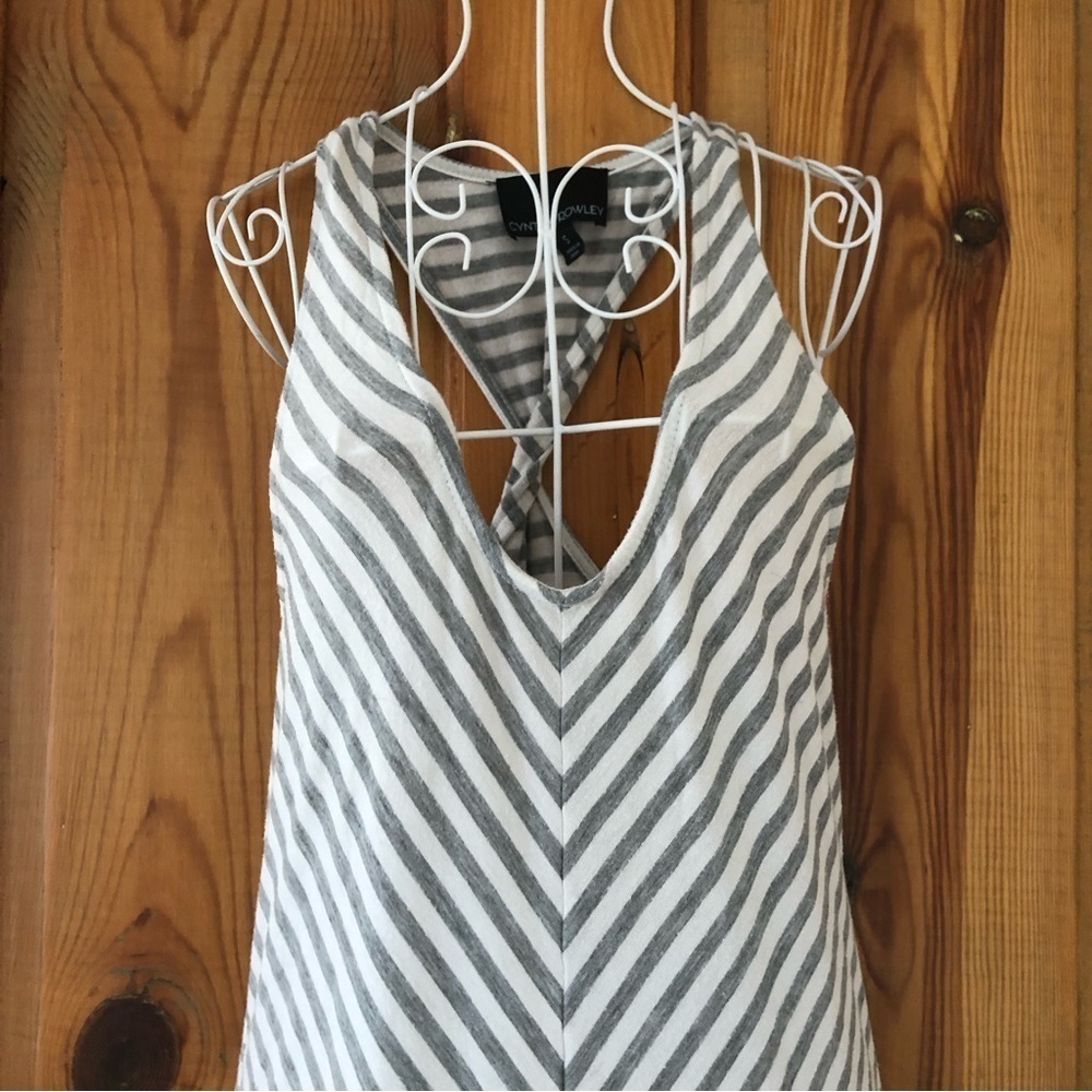 𝅺cynthia Rowley Grey & White Striped Twist T-Back Halter Maxi Dress Size Small - Picture 5 of 6